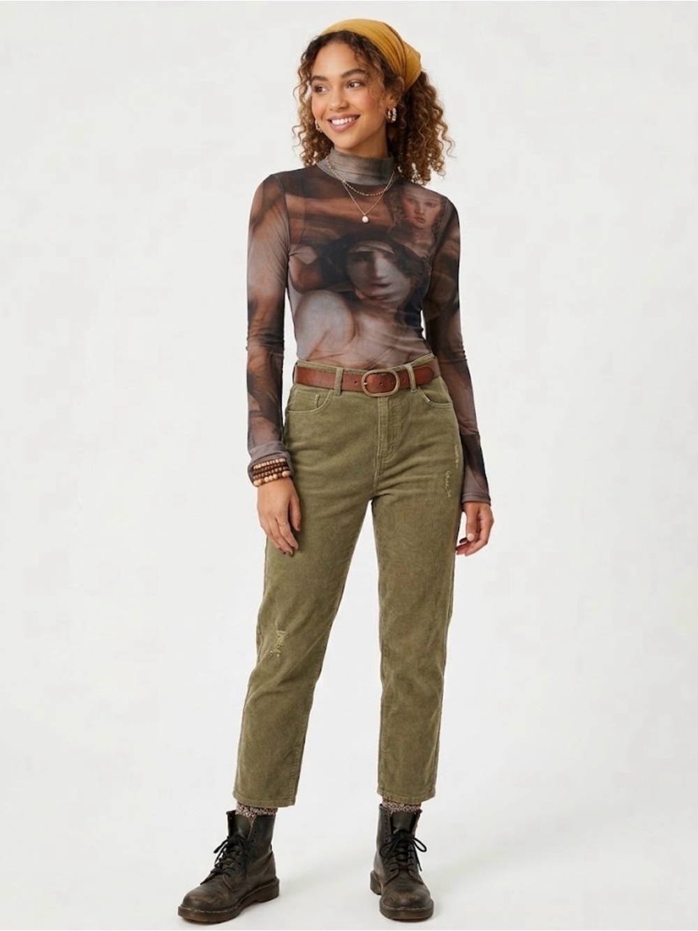 She's So Fresh Renaissance Art Print Mesh Turtle Neck Top Small